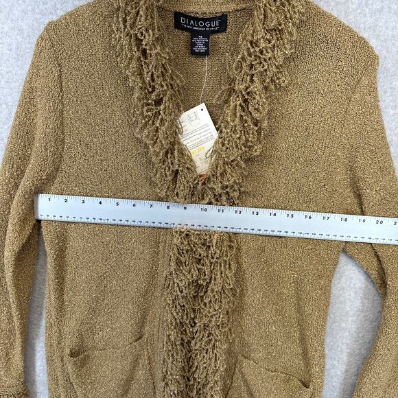 Dialogue Sweater Womens Size XS Brown Acrylic Blend Boucle Fringe Cardigan NWT - Picture 10 of 15